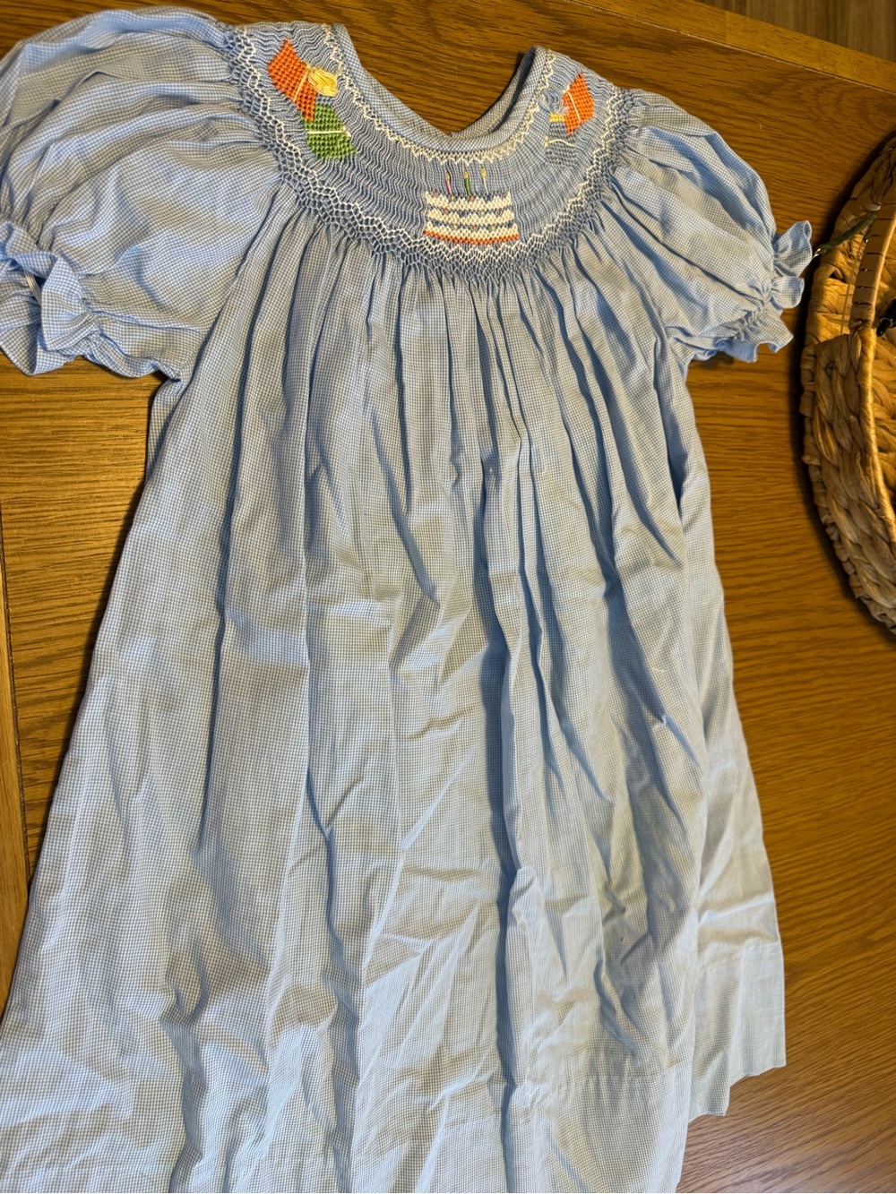 Rosalina Blue Checked Bishop Smocked Birthday Dress